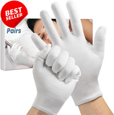 4 Pairs White Cotton Gloves Moisturizing Eczema Sleep Work Inspection - US