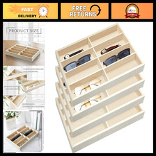 Beige Sunglass Organizer Trays - 4 Pcs Velvet Eyeglasses Holder with 8 Grids, Je
