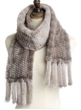 Knit 100 real mink fur scarf 146 14 cm gray neck wrap /unisex gift cape