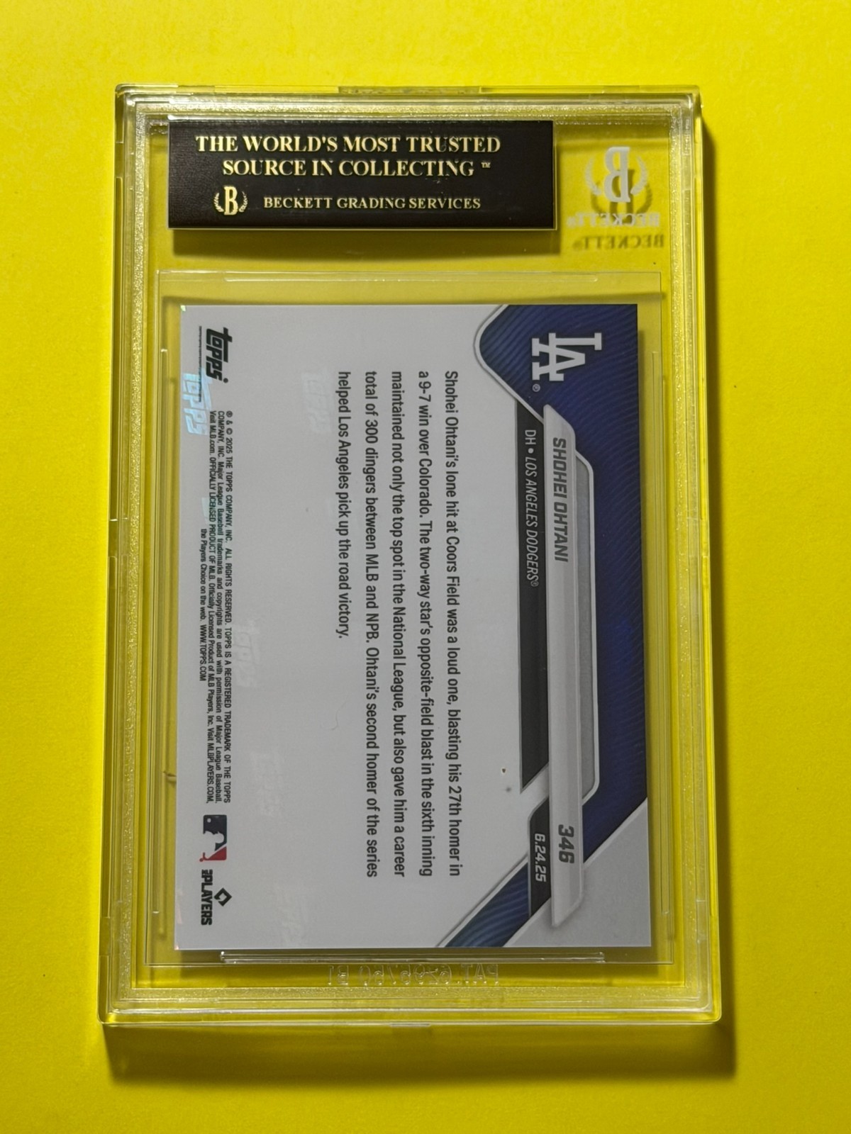 2025 TOPPS NOW #346 SHOHEI OHTANI SP/6094 BGS 10 BLACK LABEL 2258 view 2