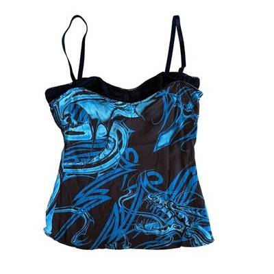 Miaou Enzo Tattoo Blue Black Linen Blend Tank Top Women's X-Small XS