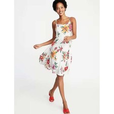 Old Navy White Floral Cami Dress Tropical Fit & Flare Women S Summer Sweetheart