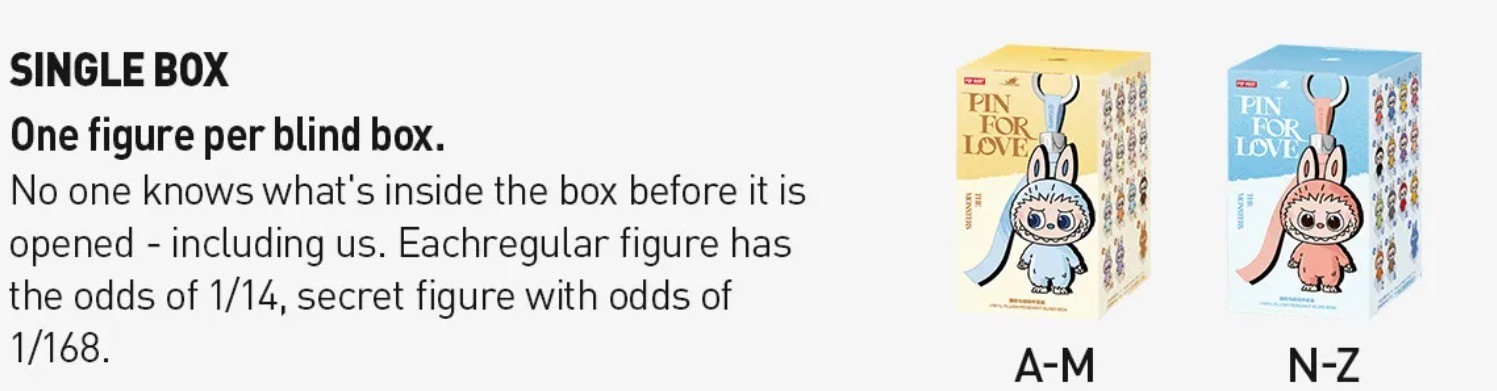 BRAND NEW, SEALED in BOX LABUBU Pin for Love CONFIRMED Letter Q from POP MART