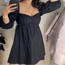 Reformation Farley Babydoll Mini Dress Whimsigoth Cottage Core Black Size 6
