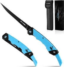 FLISSA 6.5-inch Folding Fillet Fishing Knife w/Sheath Razor Sharp flexible Blade