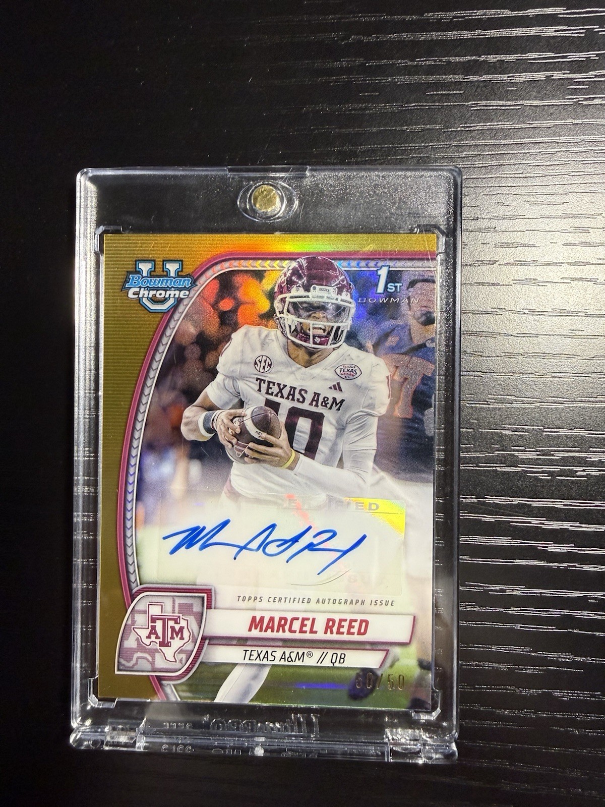 2024 Bowman Chrome University Marcel Reed Gold 1st Auto /50