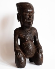 Fine African Ndengese Dengese Kasai Wooden Kneeling Female Figure 20th C Congo