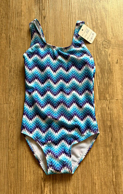 Marks & Spencer Mädchen Badeanzug 1-teilig Tanktop Zickzack blau/lila 110
