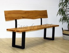 Sitzbank 240 mit Lehne Wildeiche massiv Baumbank Eisen-Gestell Vollholz Eiche ge