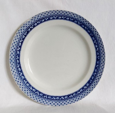 ANTIKER KEELING & CO LOSOL WARE MITTAGESSENSTELLER EISENSTEIN TELLER IN BLAU UND WEISS