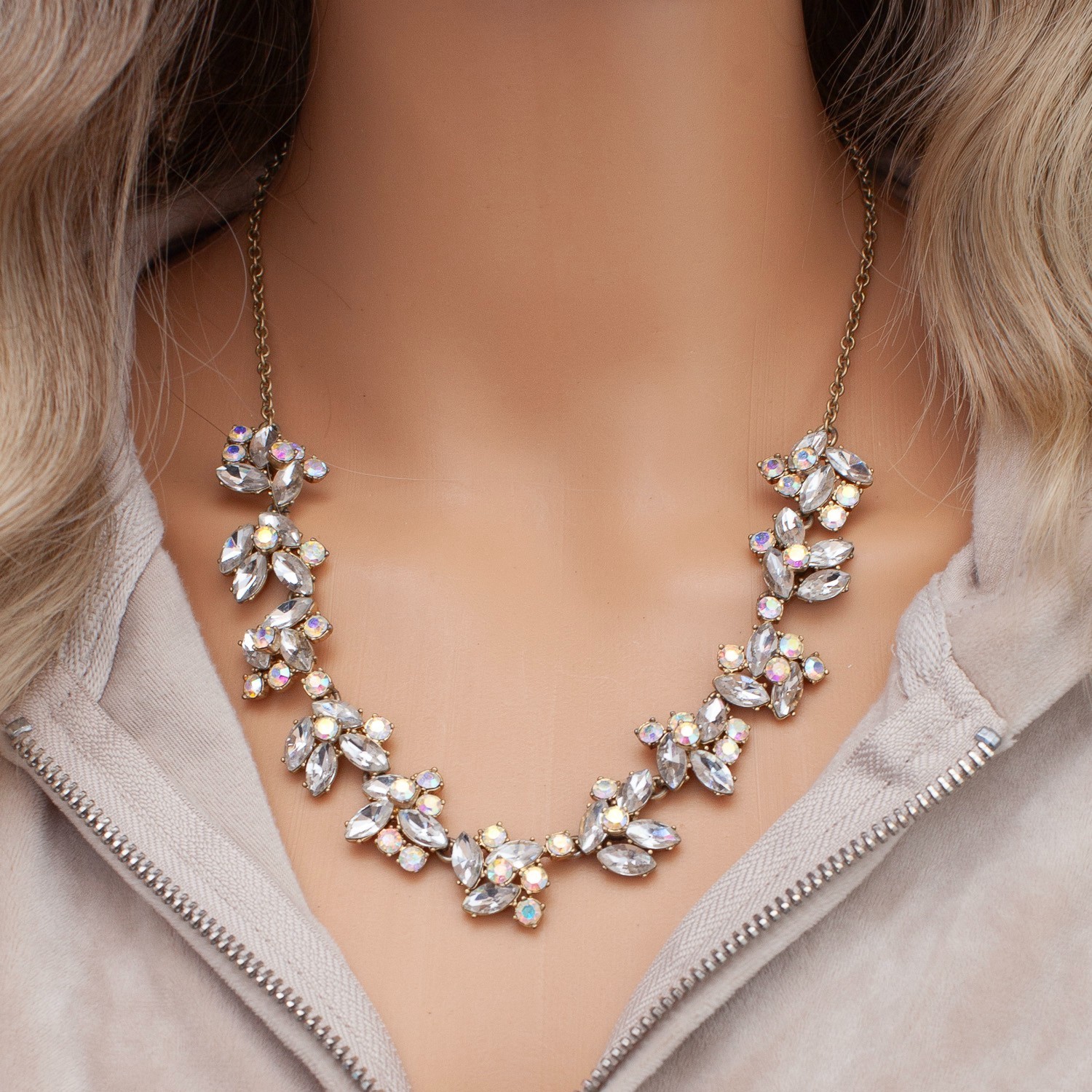 J.Crew Iridescent Rhinestone Statement Necklace G… - image 1