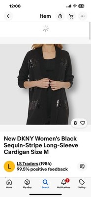 DKNY BLACK SEQUINED HOLIDAY CARDIGAN NWT