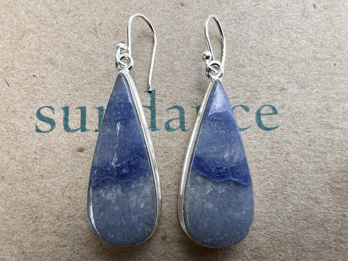 NEU 168 $ Sundance 1-3/4" blauer Dumortierit Sterlingsilber handgefertigte Ohrringe