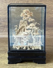 Chinese Cork Carving 3D Diorama  Scene 7” Tabletop Decor Rectangle Case