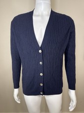 Saks Fifth Avenue Men  s Cashmere Cable Knit Navy Cardigan Button Sweater Medium