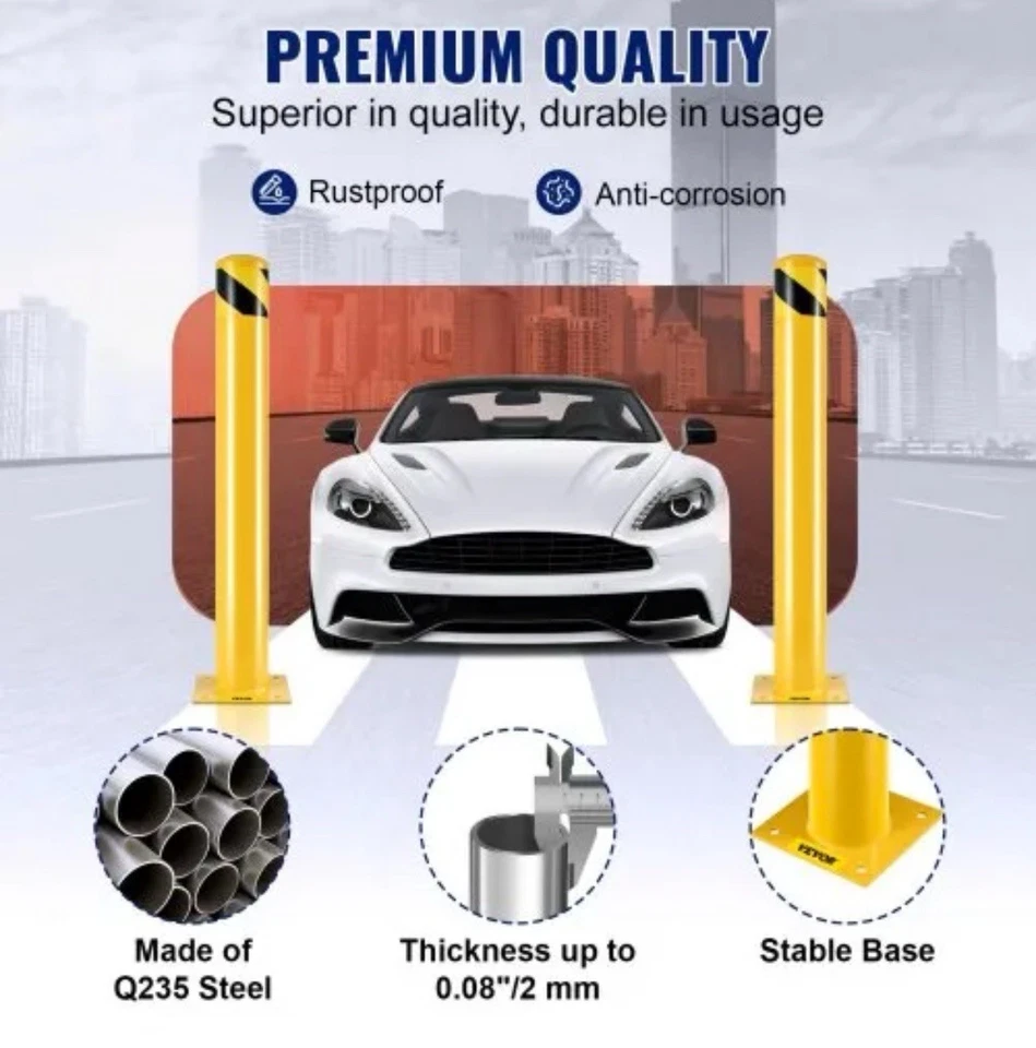 Safety Bollard 4-1/2" OD 36" Height Yellow Powder Coat Pipe Steel Safety Barrier - Image 2 of 3