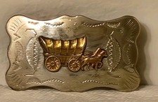 Covered Wagon Horse Drawn Carriage Western Stagecoach Vintage Belt Buckle- RARE!