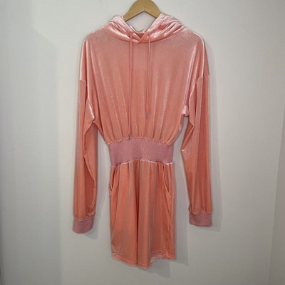 Eros Velour Barbiecore Sweater Dress Pink Long Sleeved Hoodie Size XS Jumpsuit