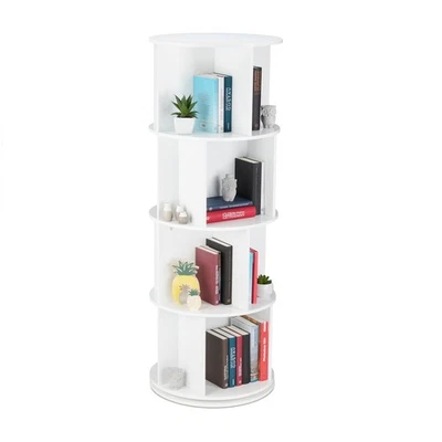 Bücherregal drehbar Drehregal Medienregal Standregal weiß 12 Fächer MDF - Bild 1 von 4