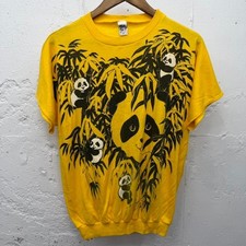 Sudadera vintage años 80 amarillo oso panda bambú manga corta cuello redondo.