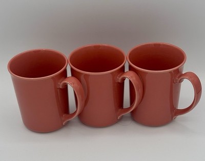 Corning Corelle Salmon/Coral Vintage Coffee Mugs Made In New York Set Of 3