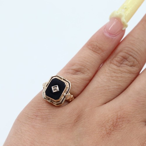 10K Yellow Gold Topaz & Onyx Reversible Flip Ring (PZ1004101) - Picture 10 of 12