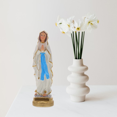 La Statua della Vergine Pietra Dio Bambino Miss Scultura Preghiera per Arredamento Casa Mini - Foto 3 di 12