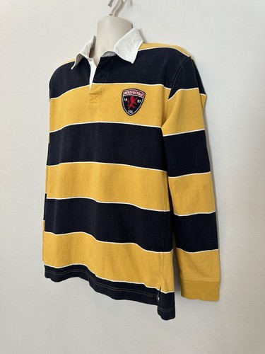 Men's Aeropostale Shirt Navy Yellow Polo Jersey L Y2K Rugby Patch Retro Preppy - Picture 2 of 7