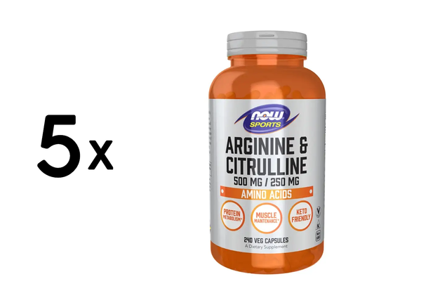 5 X Now Foods Arginine 500Mg And Citrulline 250Mg (240 Vcaps) (119,20 Eur/Kg)-image