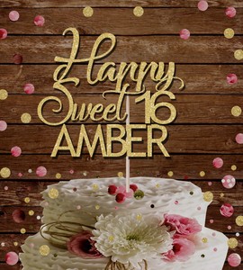 Happy Sweet 16 Name Glitter Cake Topper Birthday Party Gold 16th Sixteenth Ebay