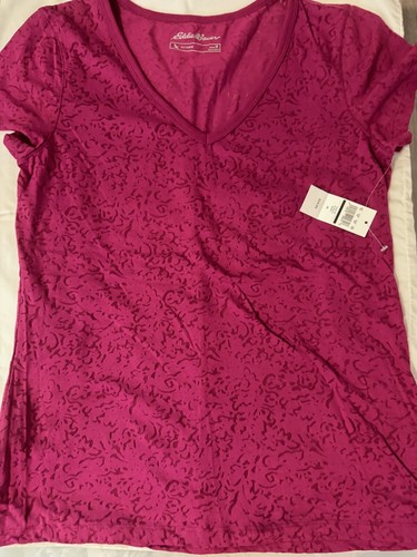 NWT Eddie Bauer Short Sleeve Women's Med top wine mosaic(semi sheer)