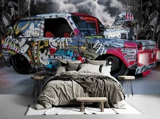 3D Graffiti Car Wallpaper Wall Mural Removable Self-adhesive Sticker 547