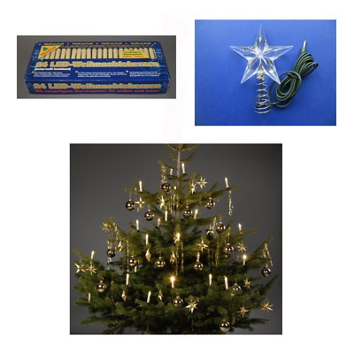 2x 24 LED Weihnachts Lichterkette + Stern Außen Tannen Baum Kerzen Weihnachten 