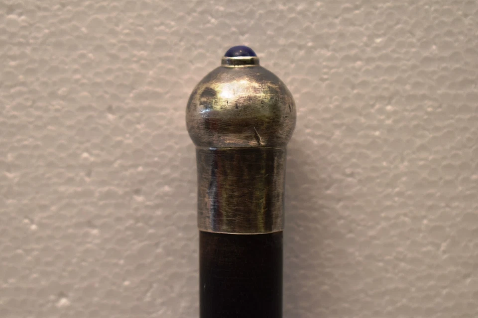 Bastão de caminhada antigo de pau-rosa prata montagens cabochão azul pedra bengala elegante - Imagem 3 de 4