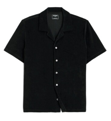 TODD SNYDER - Chemise manches courtes col Terry éponge coton noir S - NEUF 158$