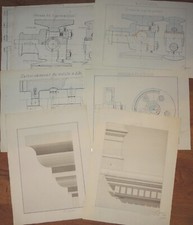 Ensemble de 7 dessins originaux d'études techniques et architecturaux