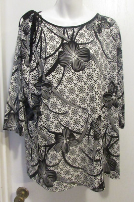 Venezia Sz 18/20 Black/White 3/4 Sleeve Contemporary Floral Top #431