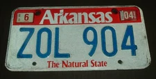 2004 Arkansas License Plate Tag ZOL 904