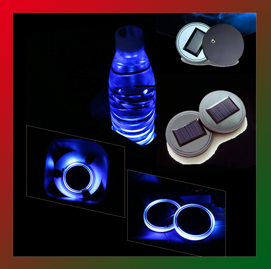 CHUSYYRAY Solar LED Cup Holder Bottom Pad & Light Trim – 2-Piece, Atmosphere Lamp For Car