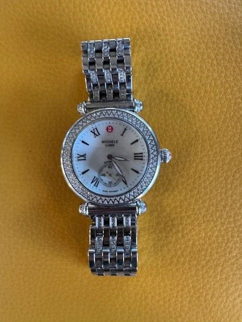 Michele Silver Diamond Caber Watch & Diamond Band MW16A01A2025 perfect condition
