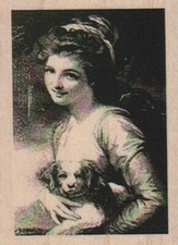Lady With Dog 2 1/4 x 3" Rubber Stamp, Dog Stamp, Dog Lover Stamp