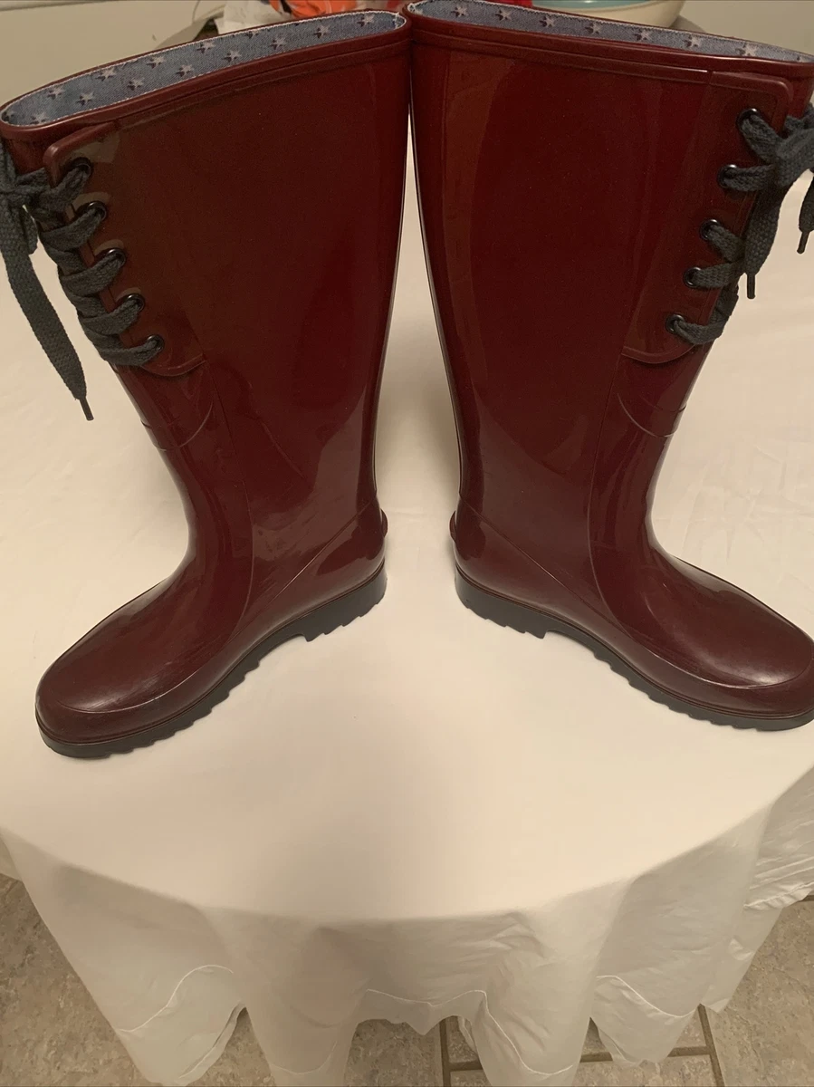 Burgundy rain shop boots