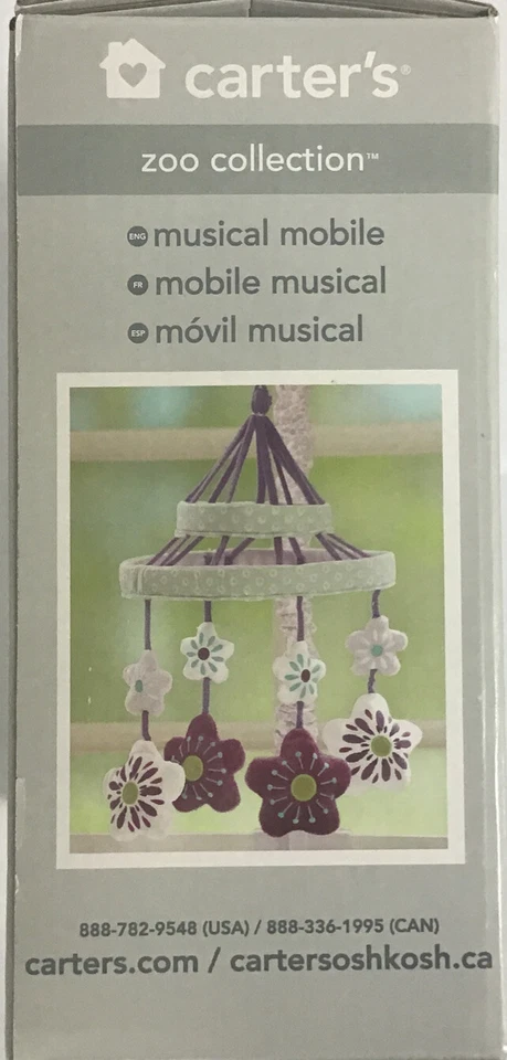Carter's Zoo Jungle/Safari Floral Musical Mobile Lavender/Aqua/White - Image 4 of 4
