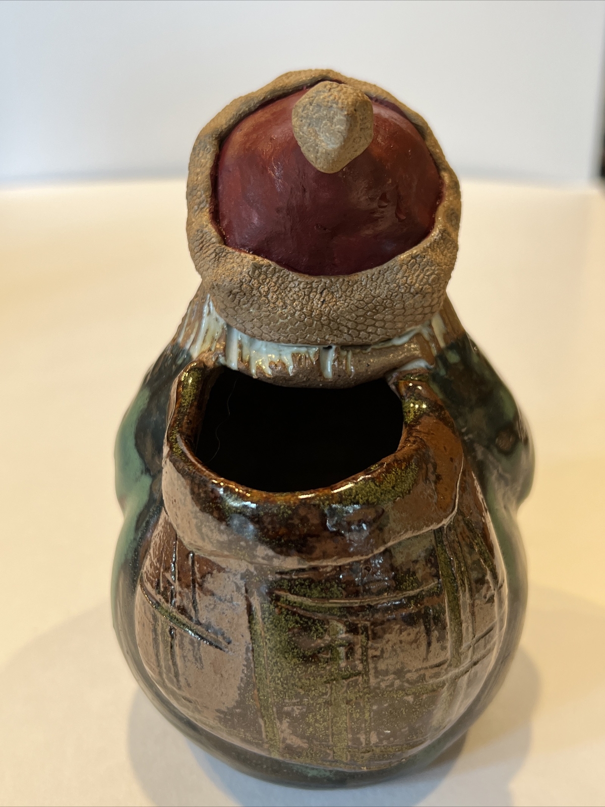 Vintage Nancy Shaul Westport Island Pottery Clay Santa Bag Planter