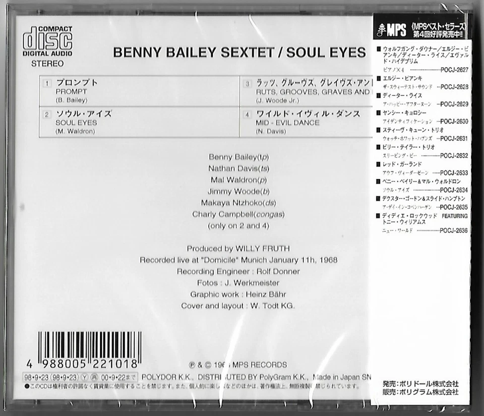 Benny Bailey Sextet – Soul Eyes LE JAPAN CD POCJ-2634 Nathan Davis, Mal Waldron Foto 2 de 2