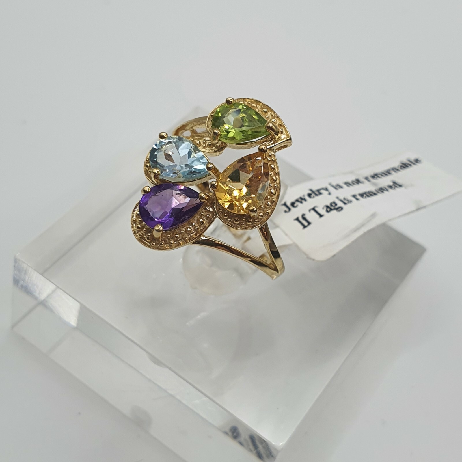 Photo 3 of Sterling Silver Multi Gemstone Ring, Gold Plated Size M , R187