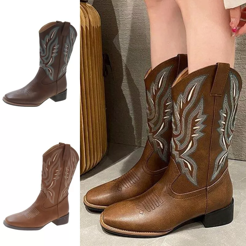 Mid calf top cowgirl boots