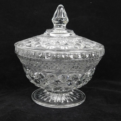 Anchor Hocking Wexford Cut Glass Footed Candy Dish Lid Panel Finial 6.6" x 7.1" - Picture 3 of 9