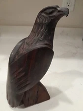 Beautiful Vintage 1970s Bird Of Prey Falcon Hand Carved Ironwood Sculpture 8"