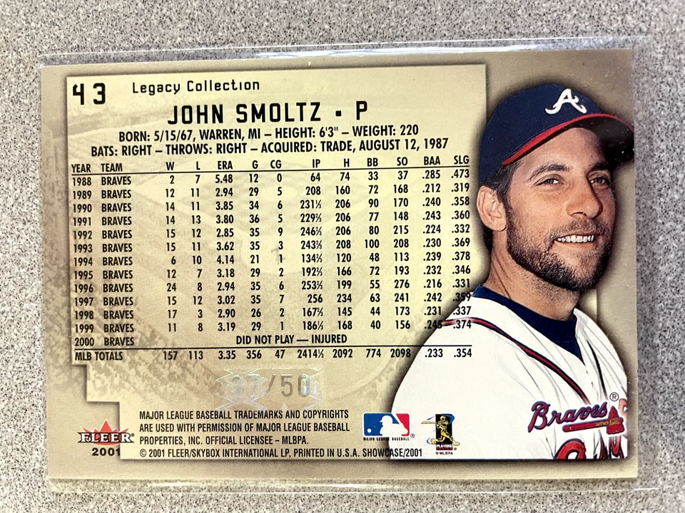 2001 Fleer Showcase John Smoltz Legacy Collection Parallel Card #43 /50 Braves - Image 2 of 2